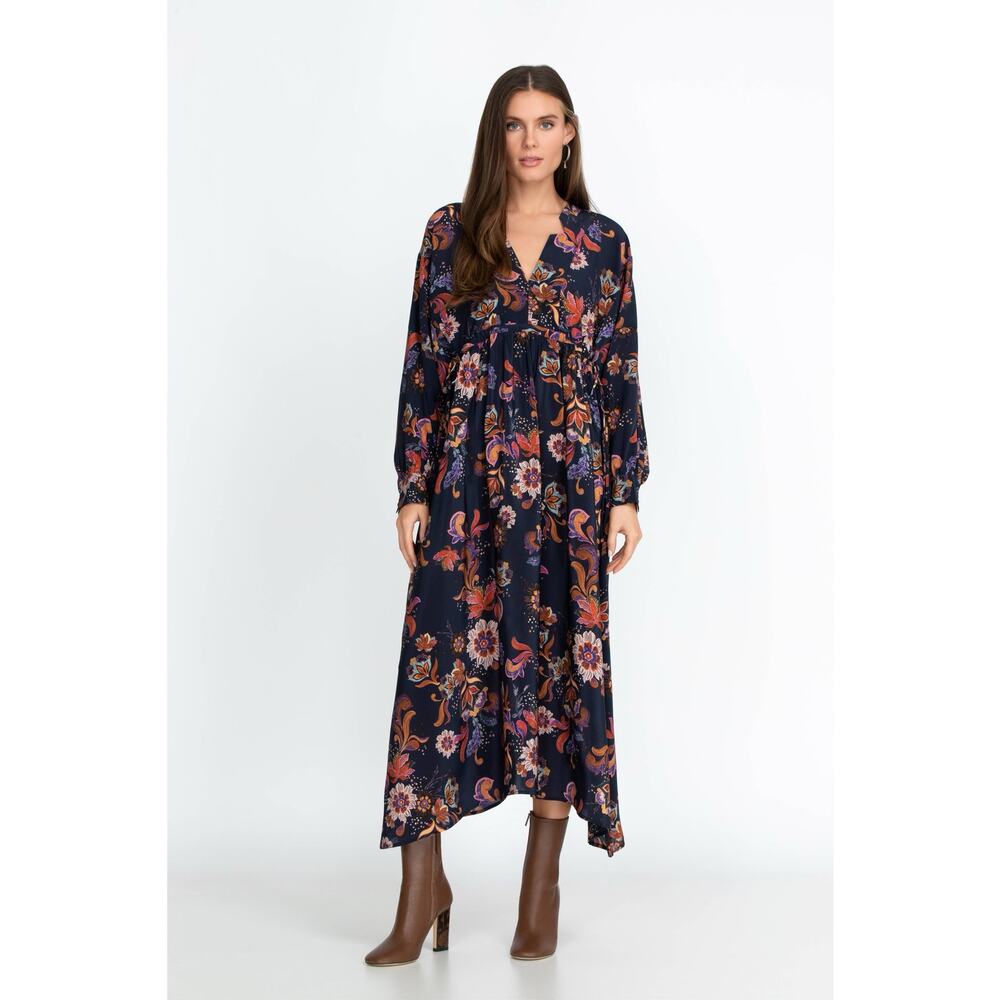 Johnny Was ATHENA MIDI Silk DRESS Floral Boho Sz Small‎